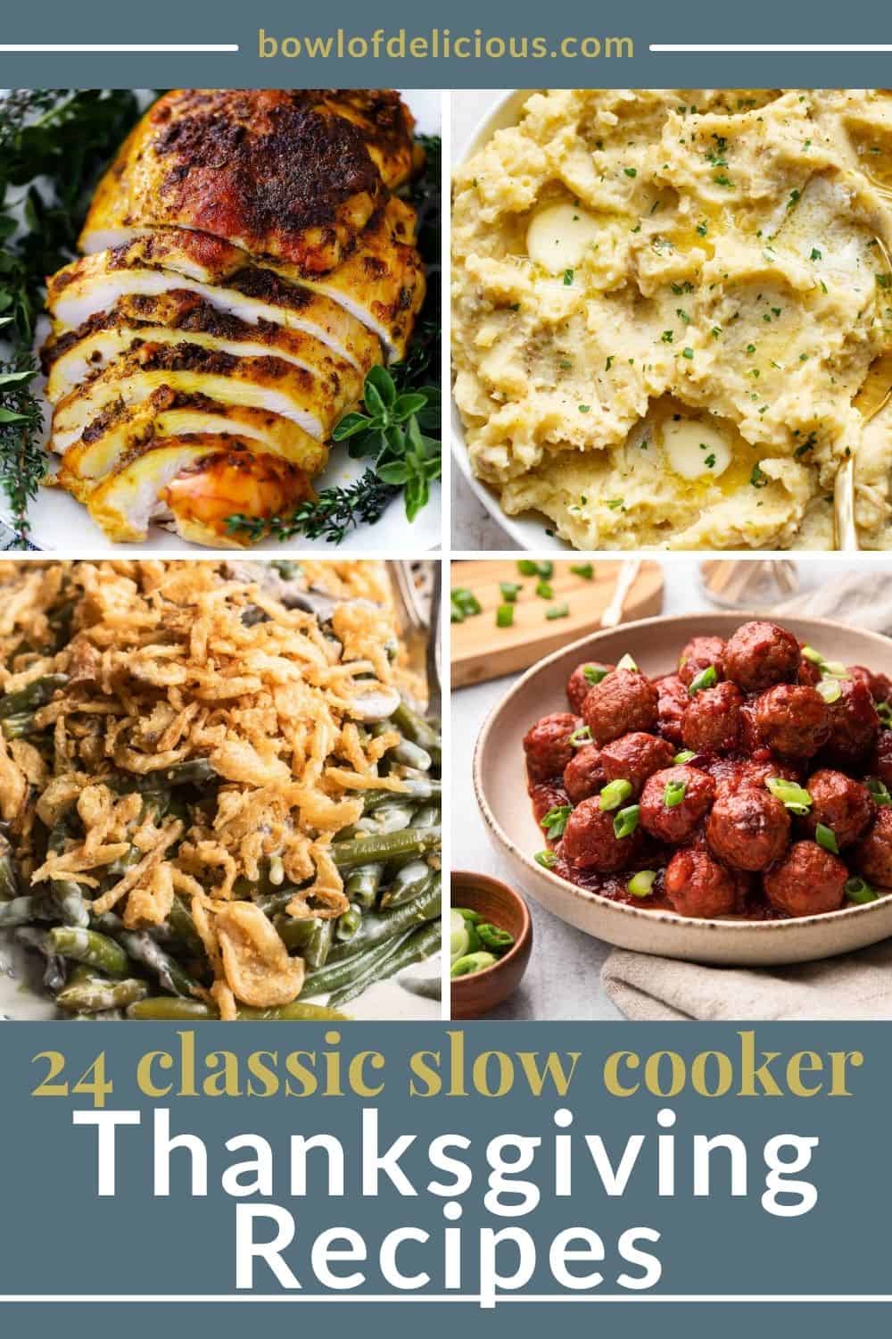 Pinterest collage for slow cooker Thanksgiving recipe ideas.