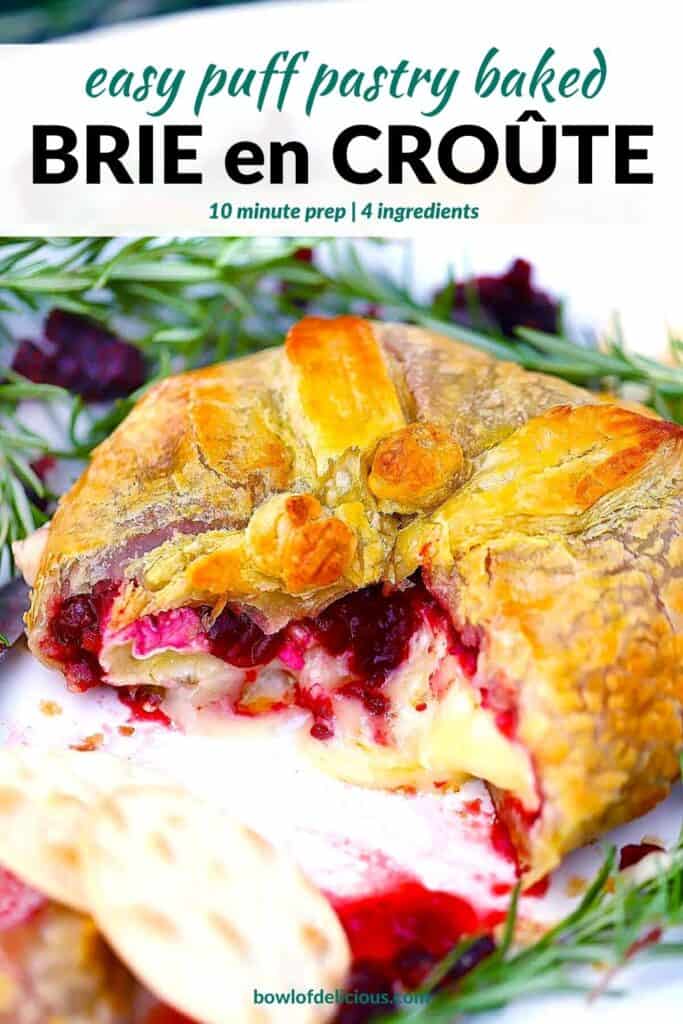 Pinterest image for baked brie en croute.