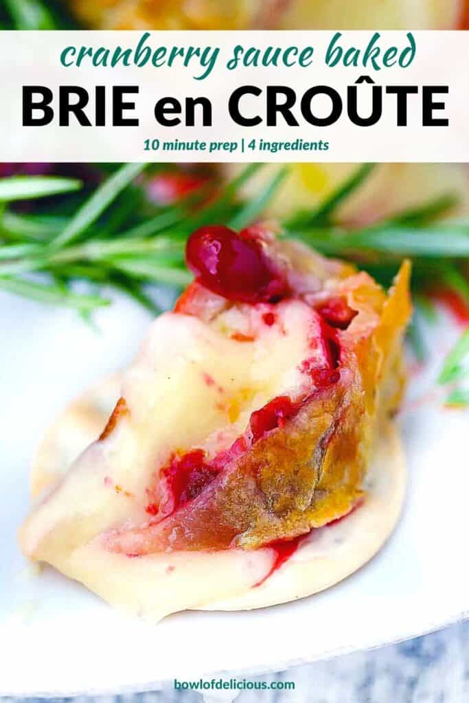 Pinterest image for baked brie en croute.