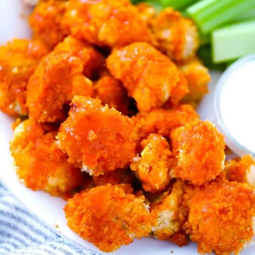 Square image of buffalo cauliflower wings.