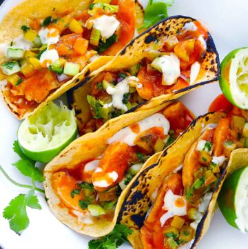 Square image for buffalo chicken tacos.