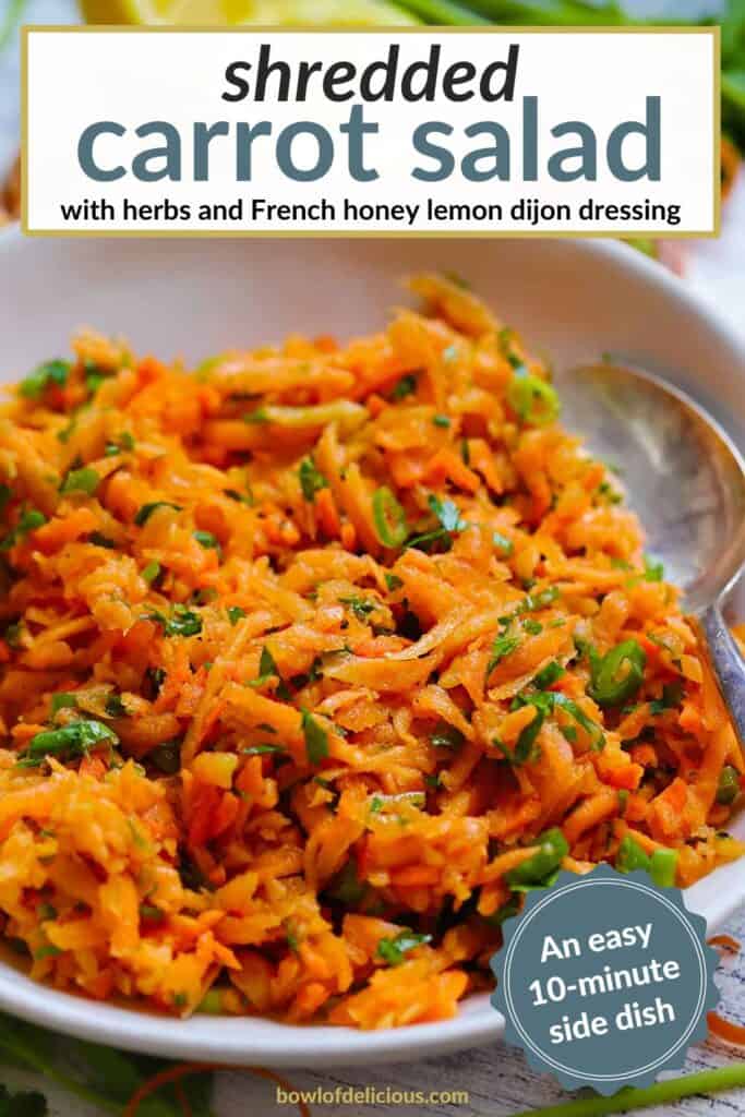 Pinterest image for shredded French carrot salad.