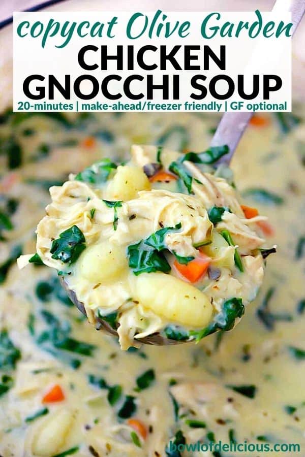 Pinterest image for chicken gnocchi soup.
