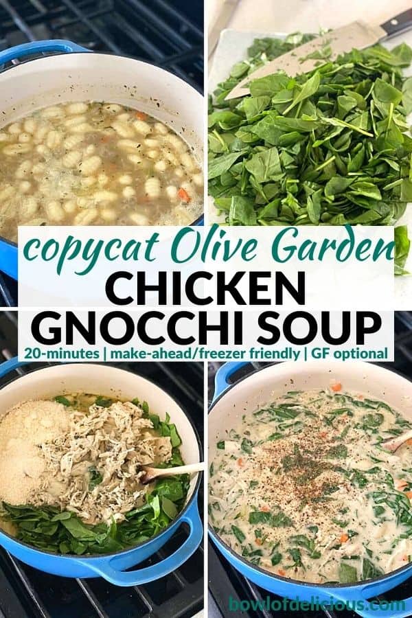 Pinterest image for chicken gnocchi soup.