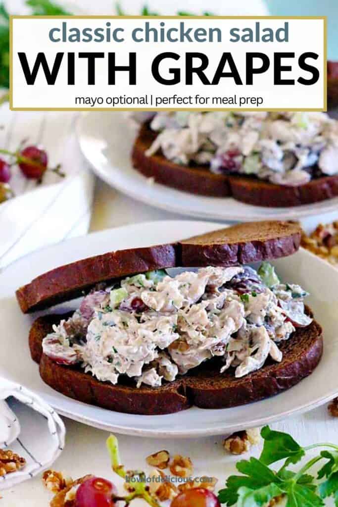 Pinterest image for chicken salad with grapes.