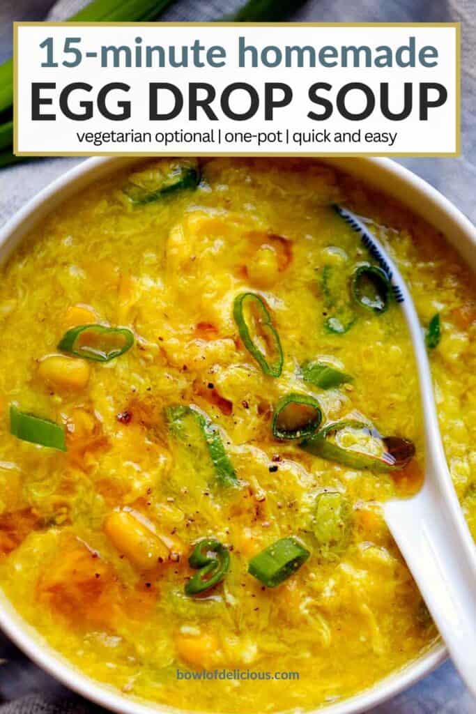 Pinterest image for homemade egg drop soup.