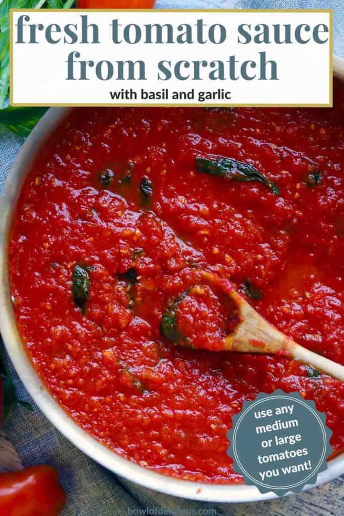 Pinterest image for fresh tomato sauce.
