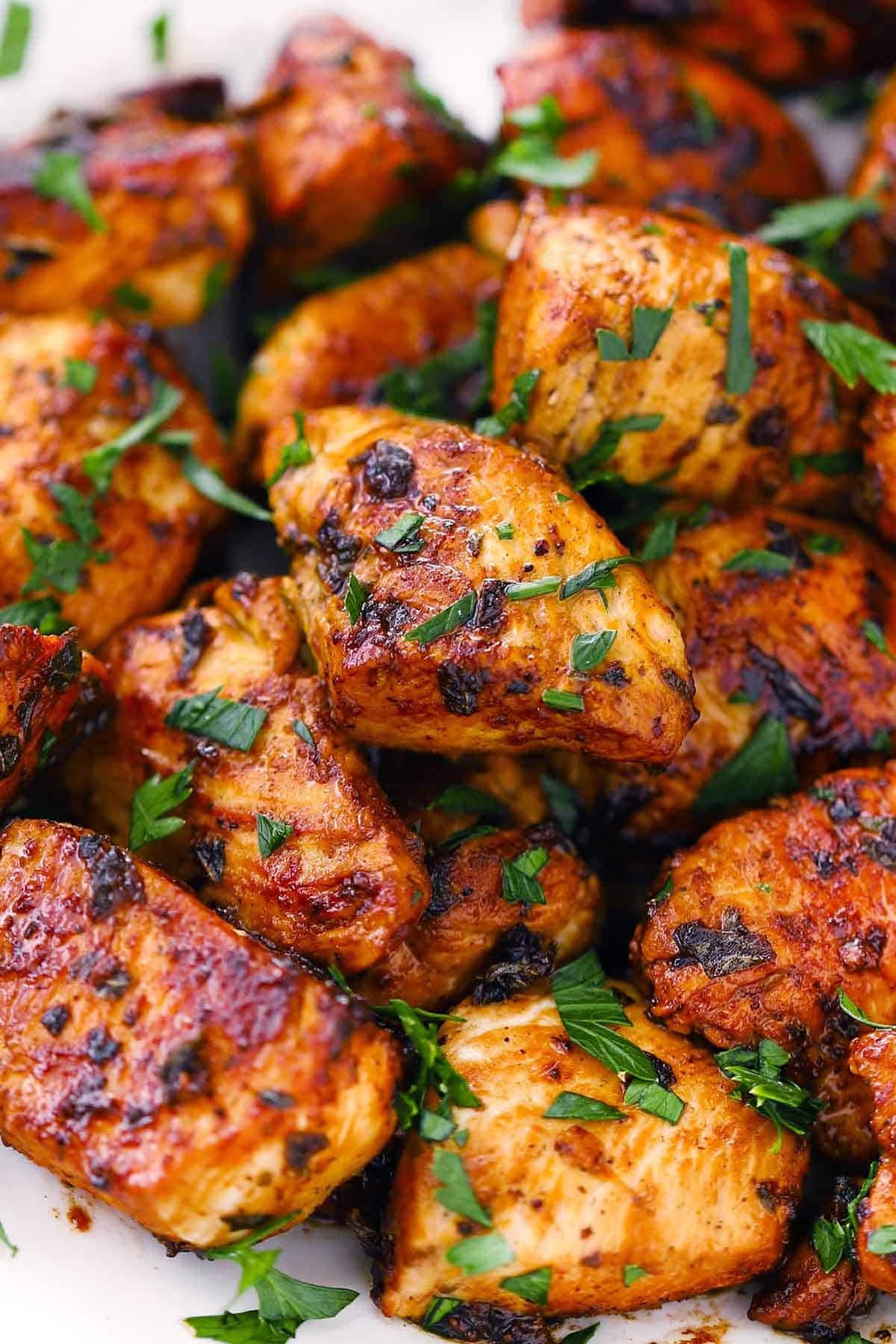 Close up photo of Greek Chicken bites.
