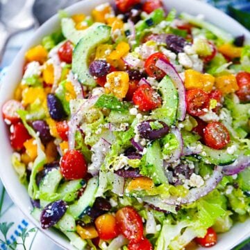Square photo of Greek salad.