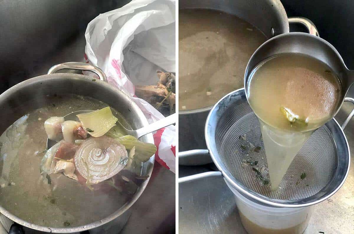 How to strain homemade chicken stock
