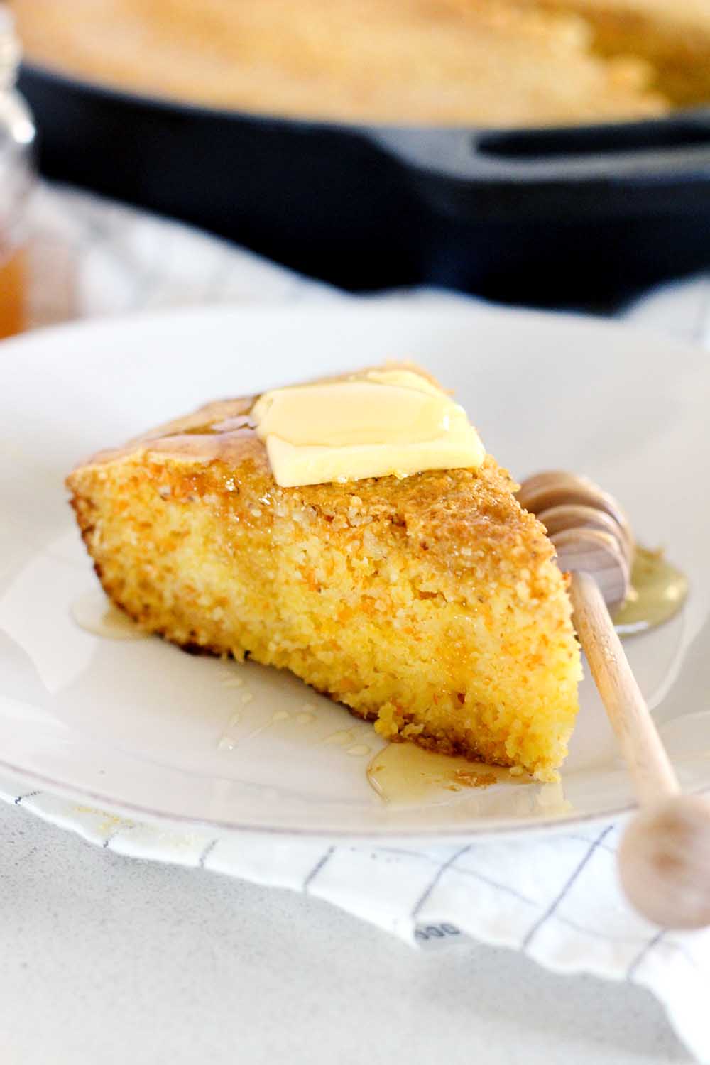 This honey skillet cornbread is a Southern classic- slightly sweet, moist, and with caramelized edges from the cast iron skillet. It's the ONLY way to cook cornbread!