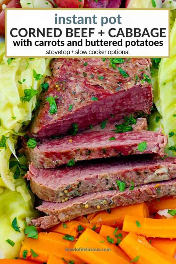 Pinterest image for instant pot corned beef.
