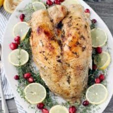 This Instant Pot Turkey Breast with Lemon and Thyme is a Thanksgiving game changer! Cook the whole thing in under an hour for juicy, tender bone-in, skin-on turkey breast.