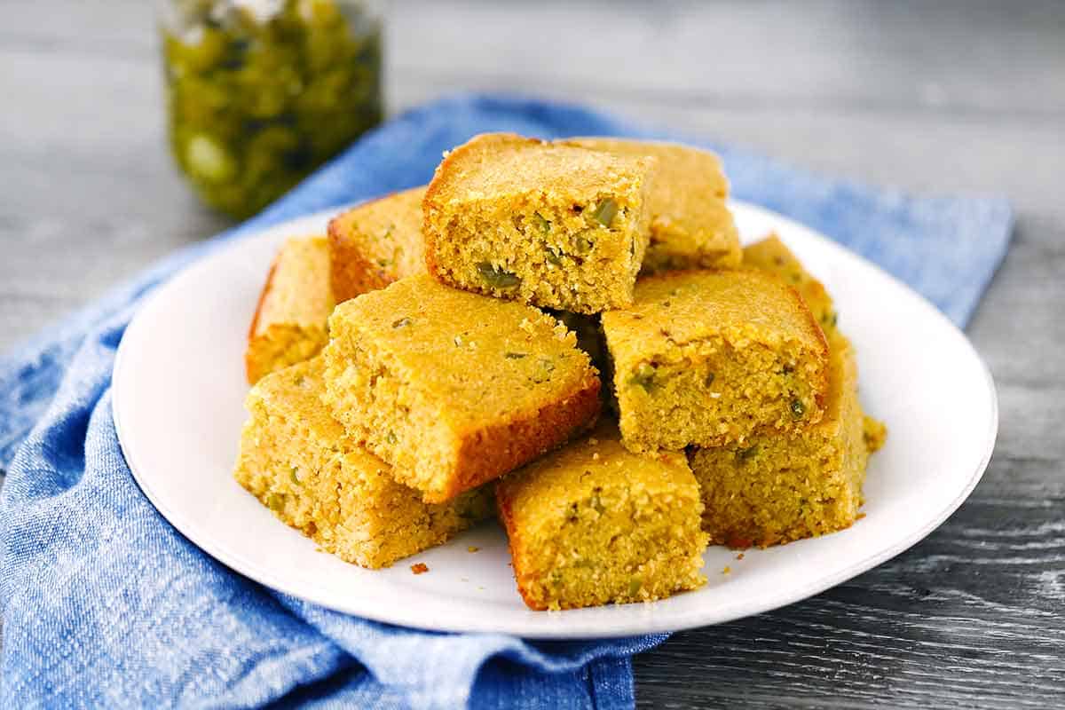 A plate of cornbread.
