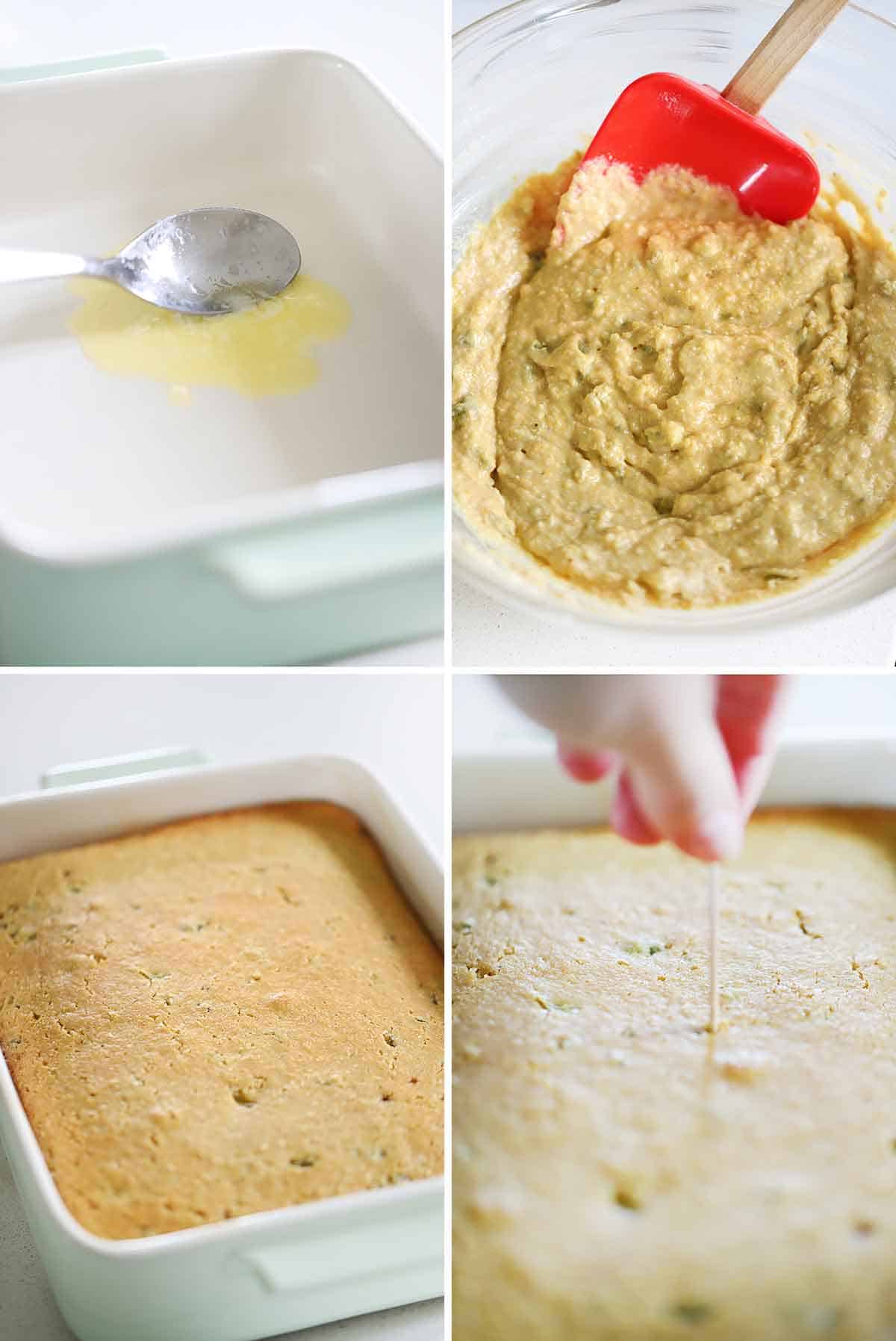 Process collage showing how to make jalapeño cornbread.