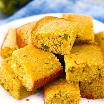 Square photo of jalapeño cornbread.