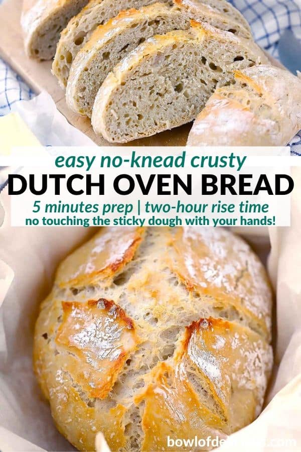 pinterest image for no knead dutch oven bread