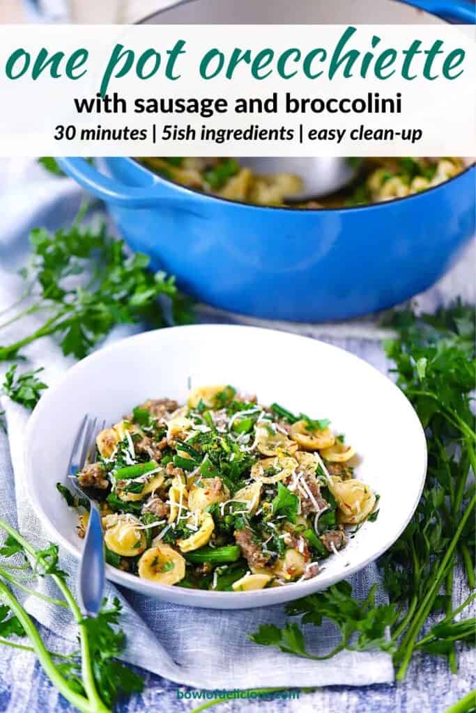 Pinterest image for one pot orecchiette.