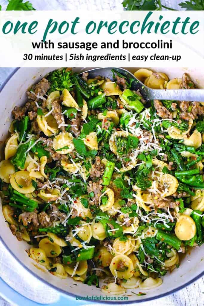 Pinterest image for one pot orecchiette.