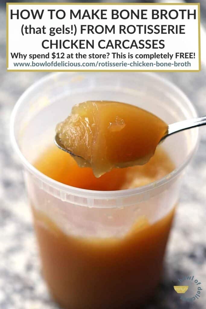 Pinterest image for Rotisserie chicken bone broth.