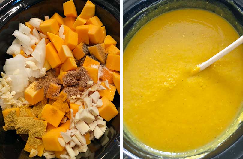 This slow cooker butternut squash soup is packed with flavor from curry, ginger, and other spices like turmeric. It's vegan, super creamy, and paleo/whole30 compliant!