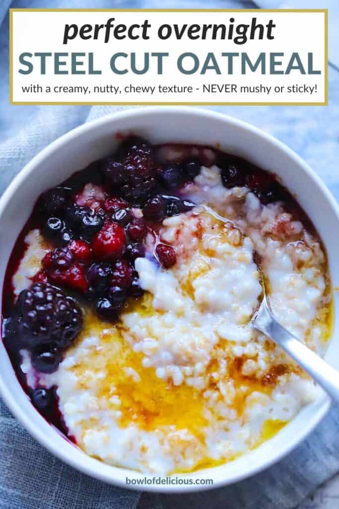 Pinterest image for overnight steel cut oats.