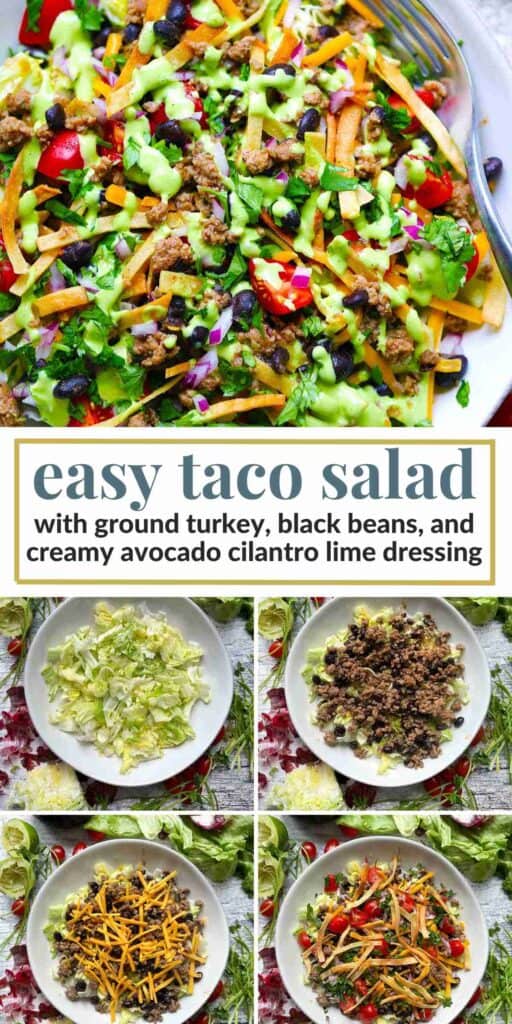 Pinterest image for taco salad with ground turkey and black beans.