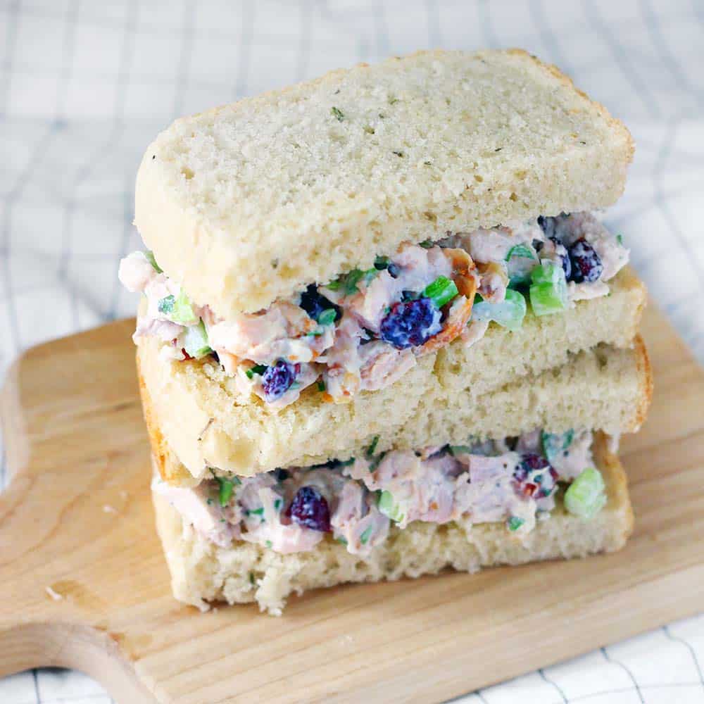 This is the perfect recipe to use up your leftover turkey from Thanksgiving! Turkey salad with cranberries and walnuts make up this creamy, cold, and light salad. Chicken can easily be substituted for turkey. | www.bowlofdelicious.com